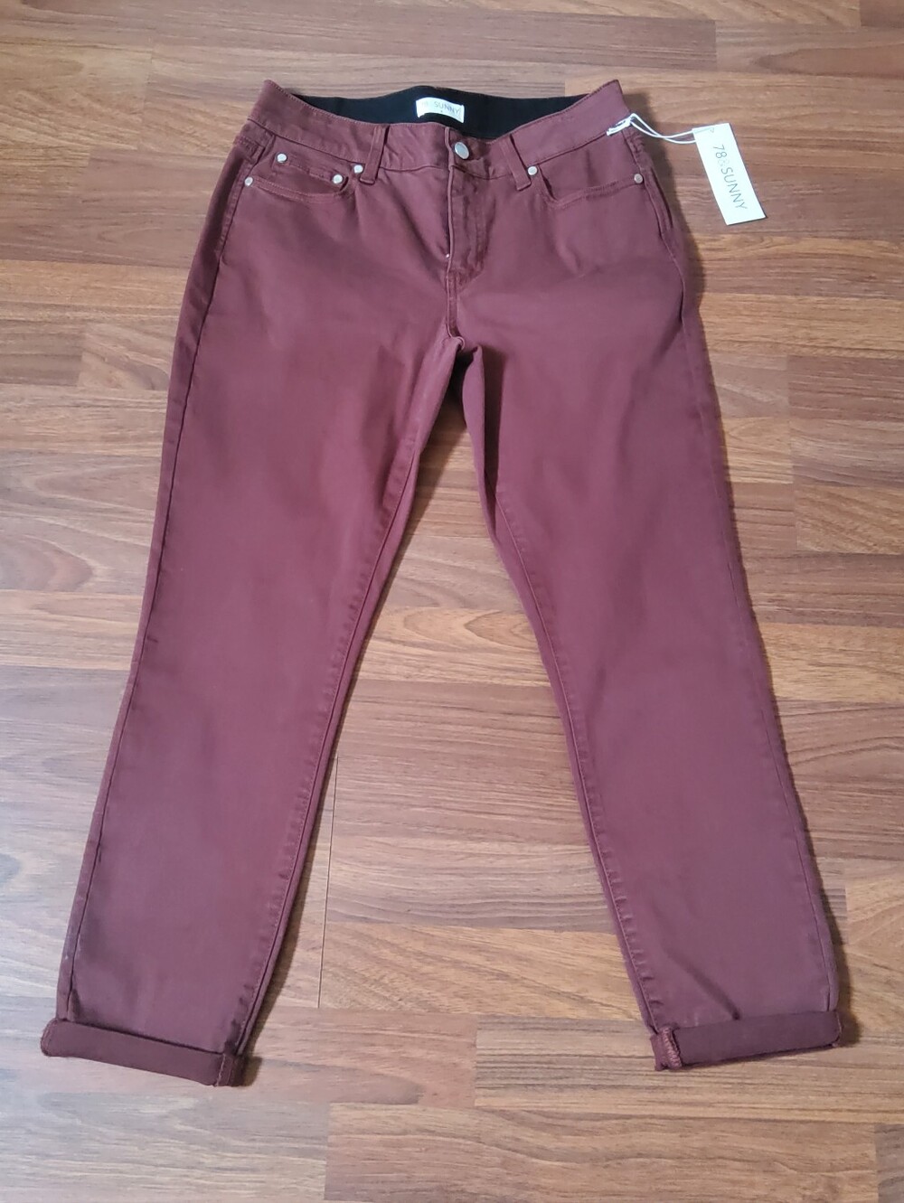 NWT 78 & Sunny Cyndi Cuffed Ankle Skinny Jeans Mahogany 8